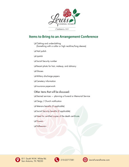 Items to bring to an arrangement conference